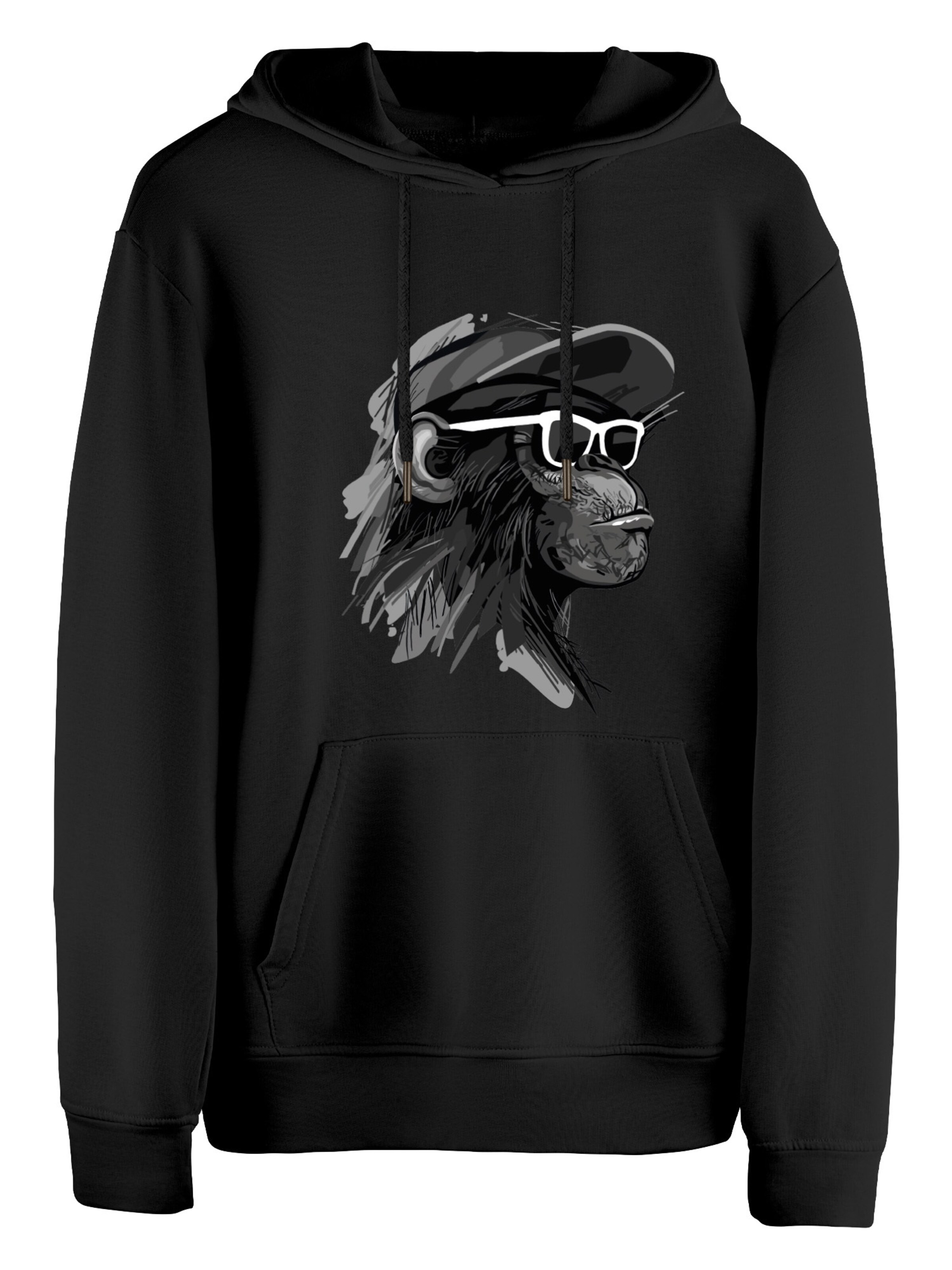 Felpa 'Cool Monkey Mit Brille' di Cotton Prime in nero: frontale