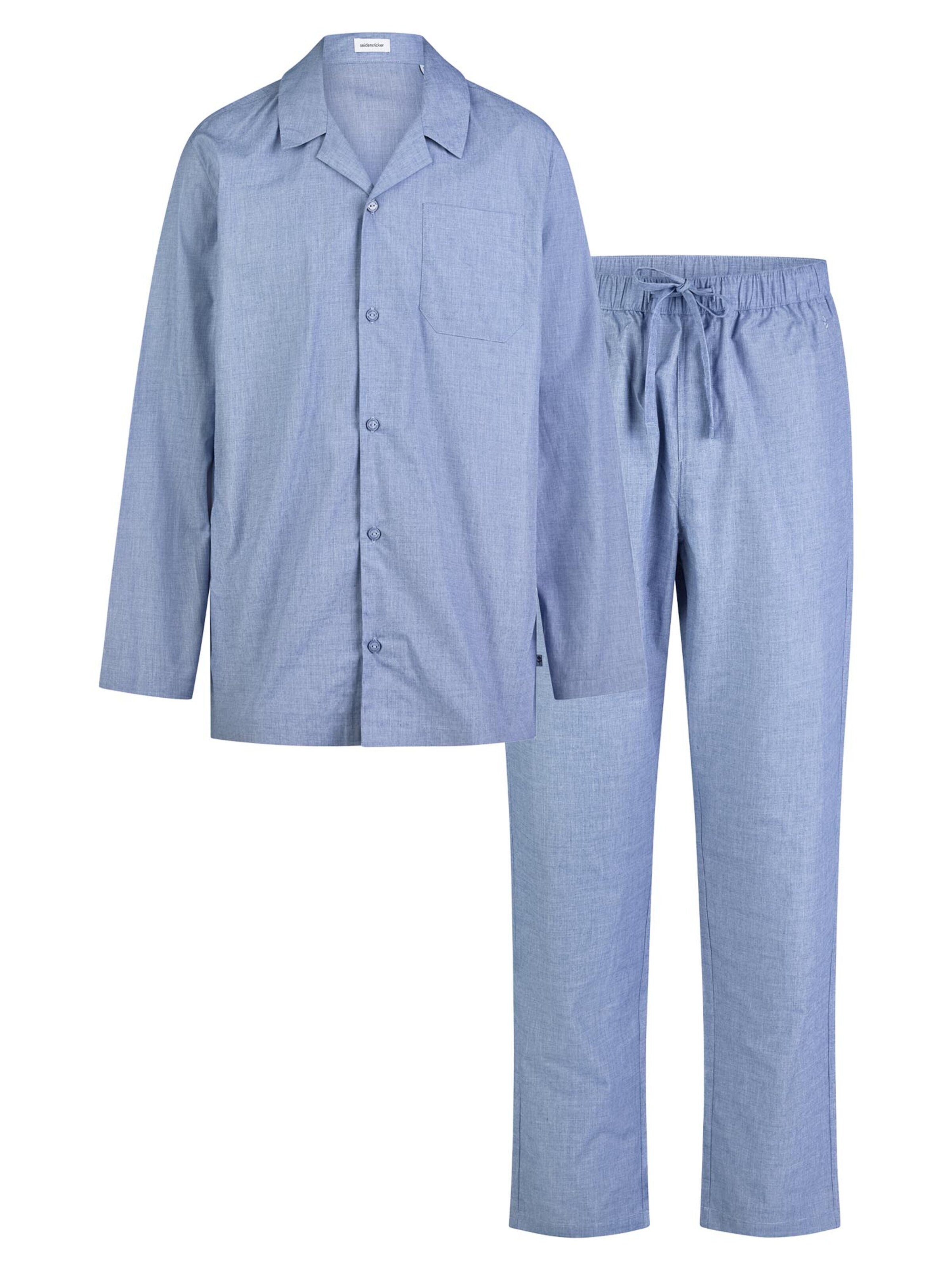 SEIDENSTICKER Pyjama lang 'Classic Fil a Fil' in Blauw: voorkant