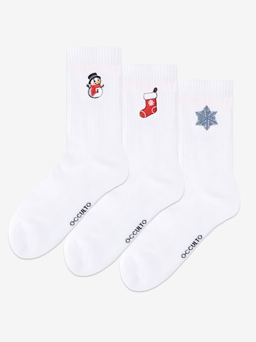 Occulto Socks 'Claus' in White: front