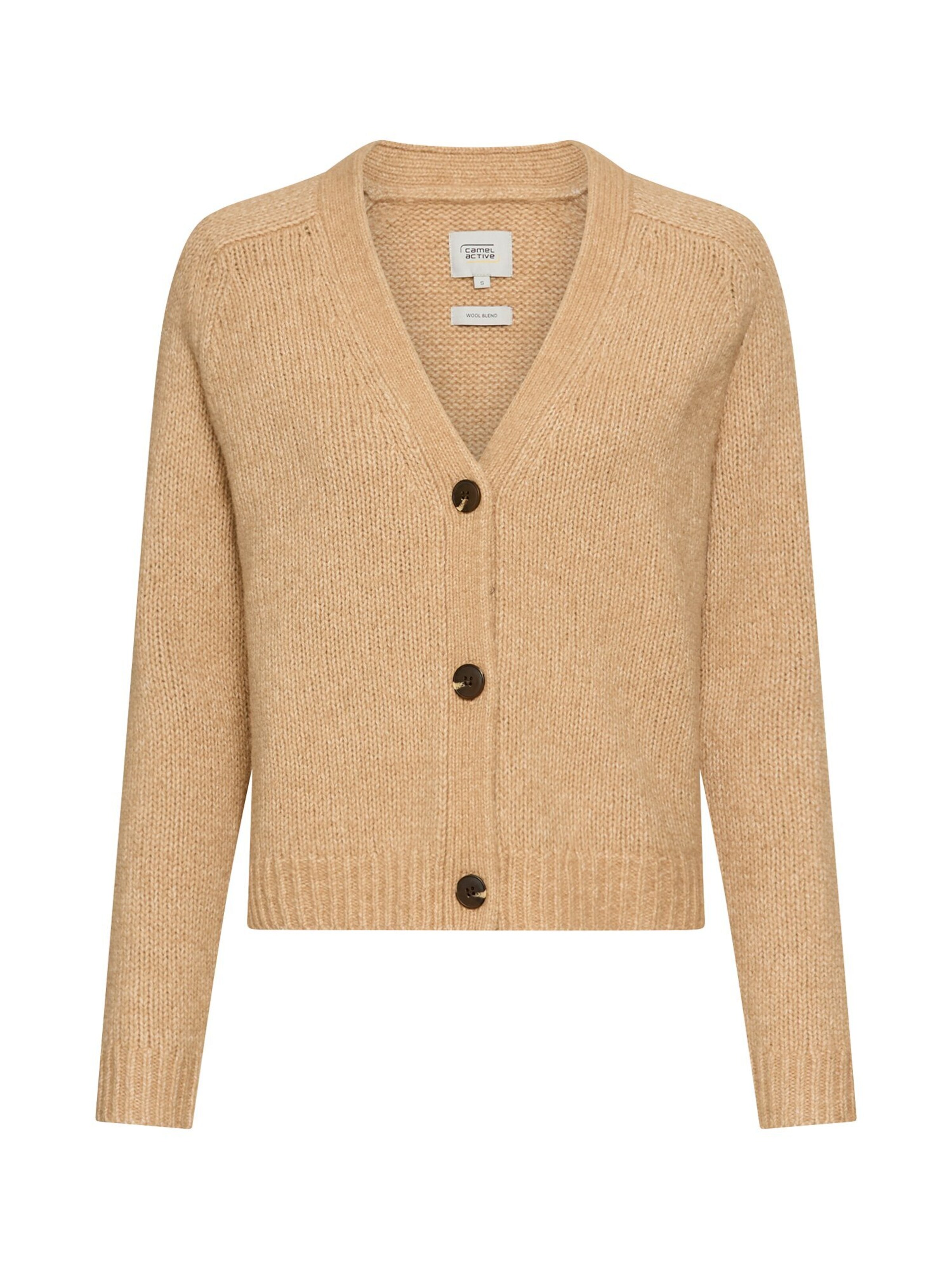 CAMEL ACTIVE Strickjacke mit Raglanärmeln und Knopfverschluss in Beige: Vorderseite