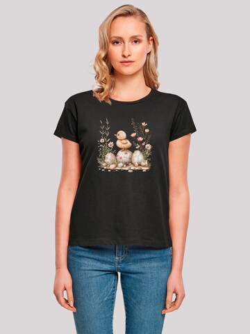 F4NT4STIC Shirt 'Ostern Küken Ei Blumen' in Zwart: voorkant