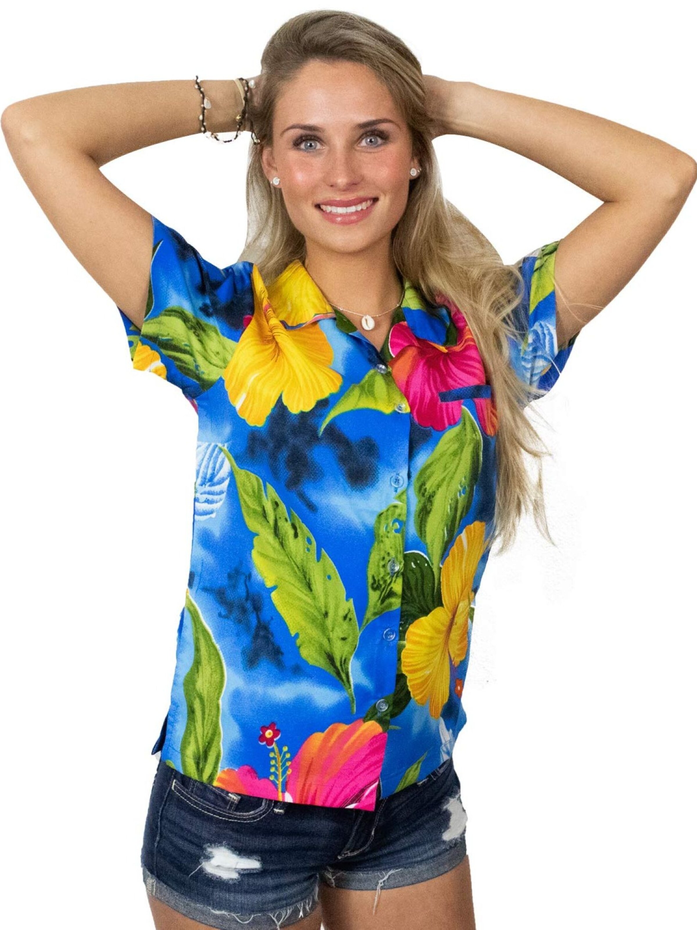 King Kameha Blouse 'Big Flower' in Blue