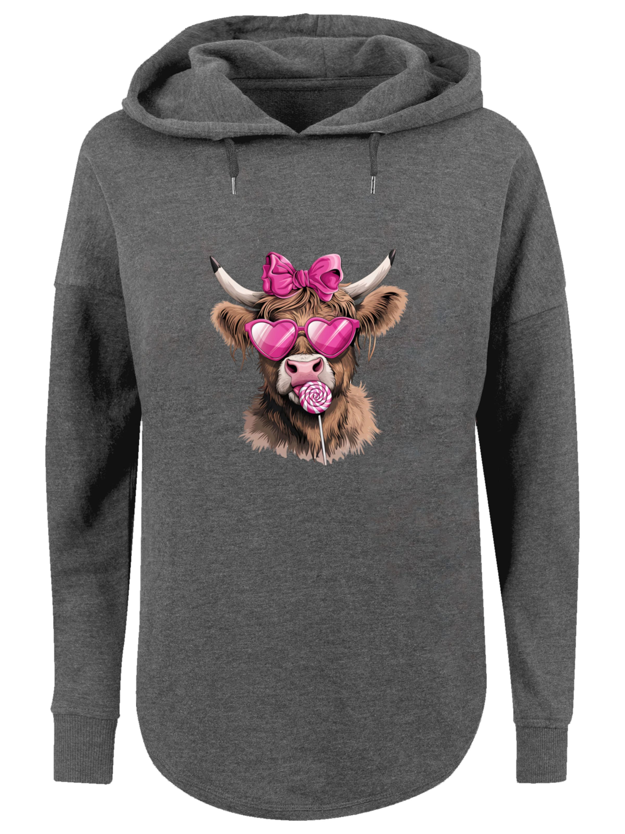 Sweat-shirt 'Highland Cow Valentinstag Sonnenbrille' F4NT4STIC en gris : devant