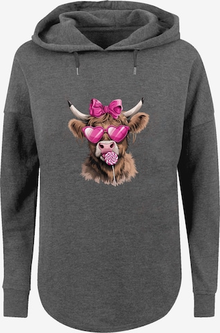 Sweat-shirt 'Highland Cow Valentinstag Sonnenbrille' F4NT4STIC en gris : devant