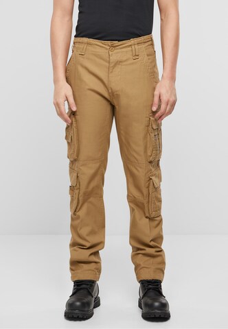 Brandit Slimfit Cargobroek 'Pure' in Beige: voorkant