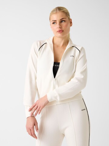 GUESS Zip-Up Hoodie in Beige: front