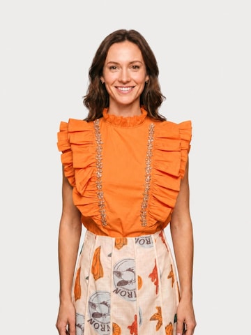 FulgorBluza 'Blusa Olivia com Babados e Detalhes em Strass - Laranja Vibrante' - narančasta boja