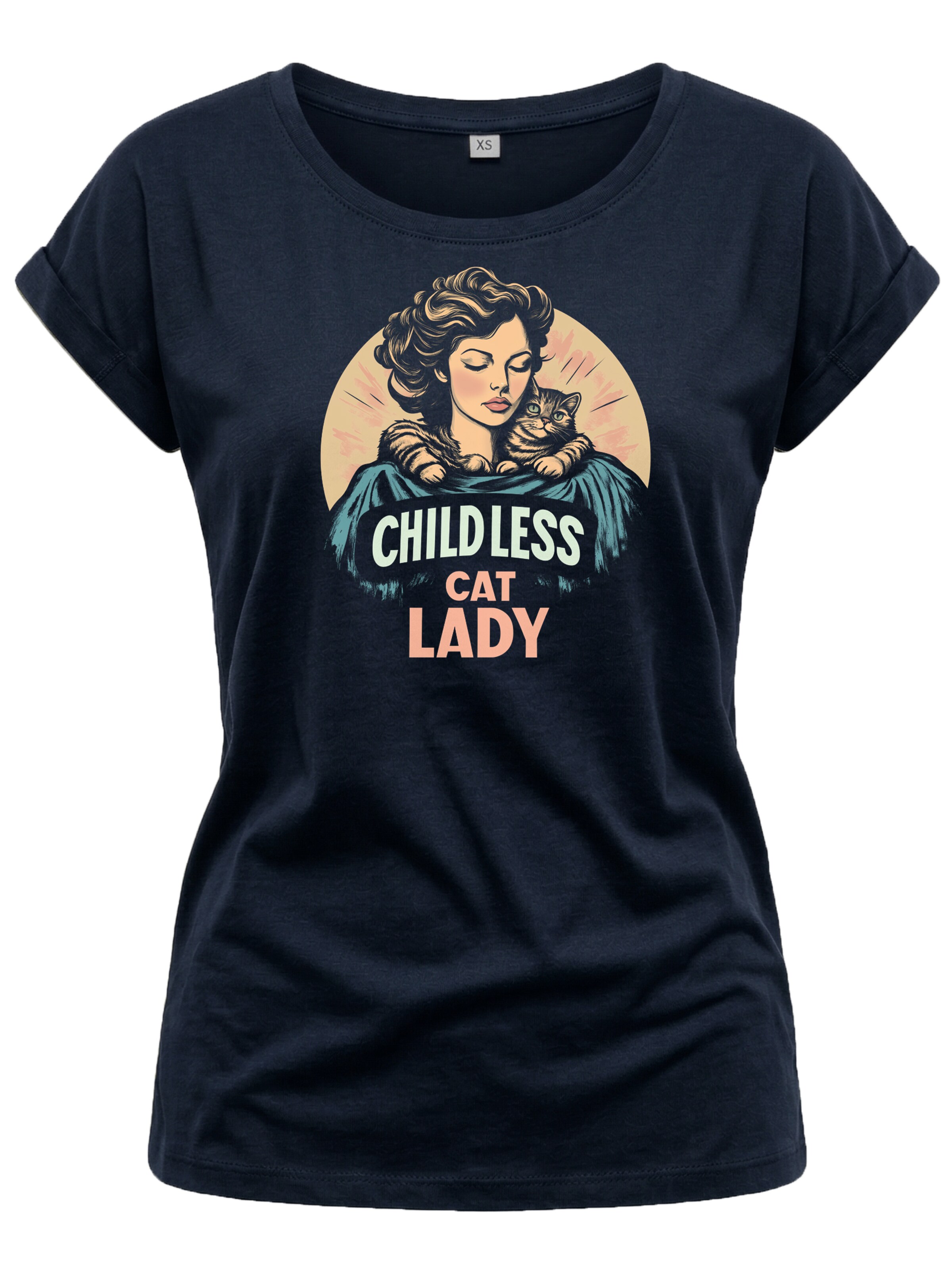 MAKAYA Shirt 'Childless Cat Lady' in Blue