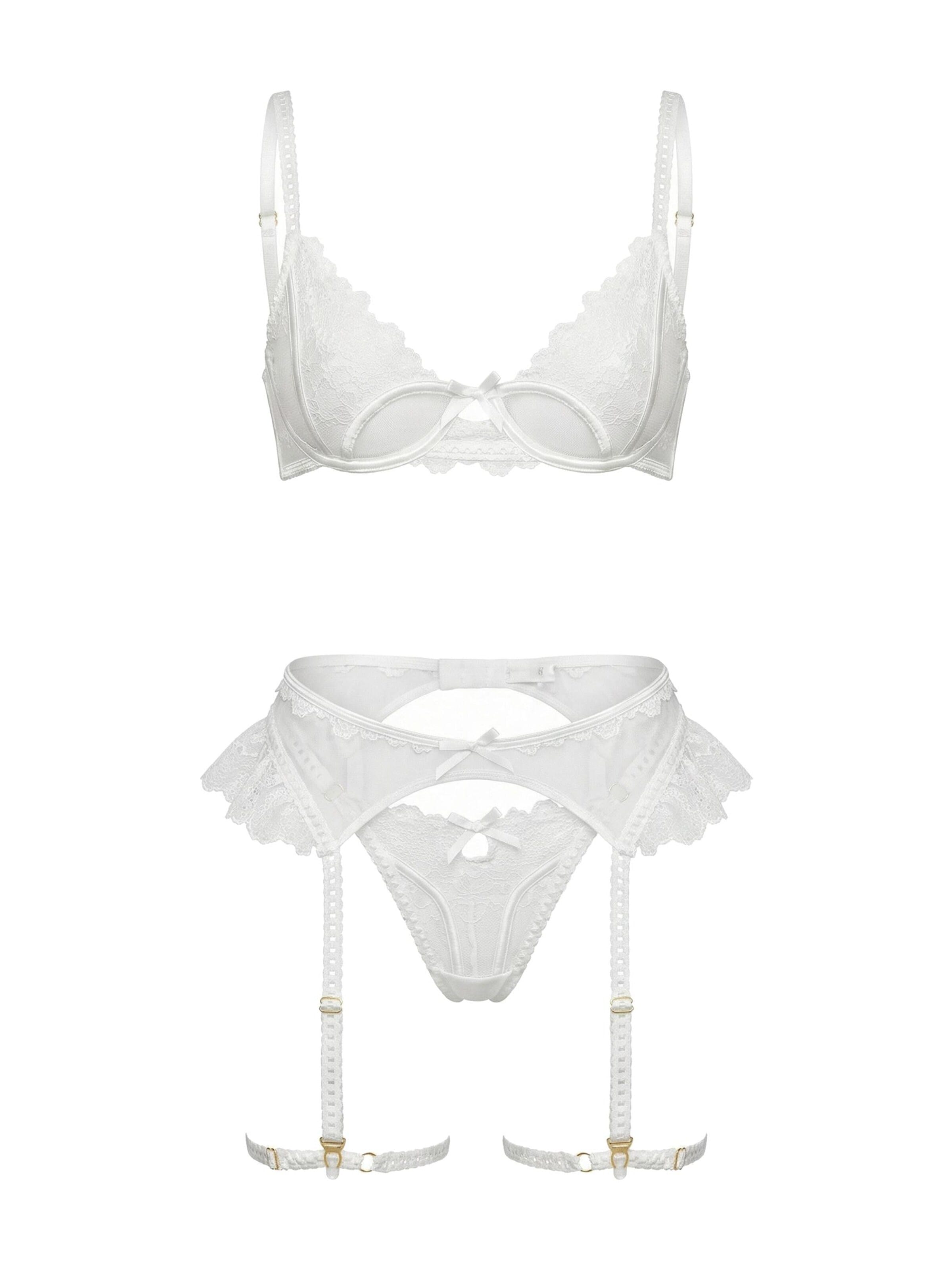 L.BEV Balconette Ondergoedsets 'L'amore Bianco Set' in Wit: voorkant