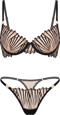 L.BEV Balconette Wäsche-Sets 'Zebra' in Grau: Vorderseite