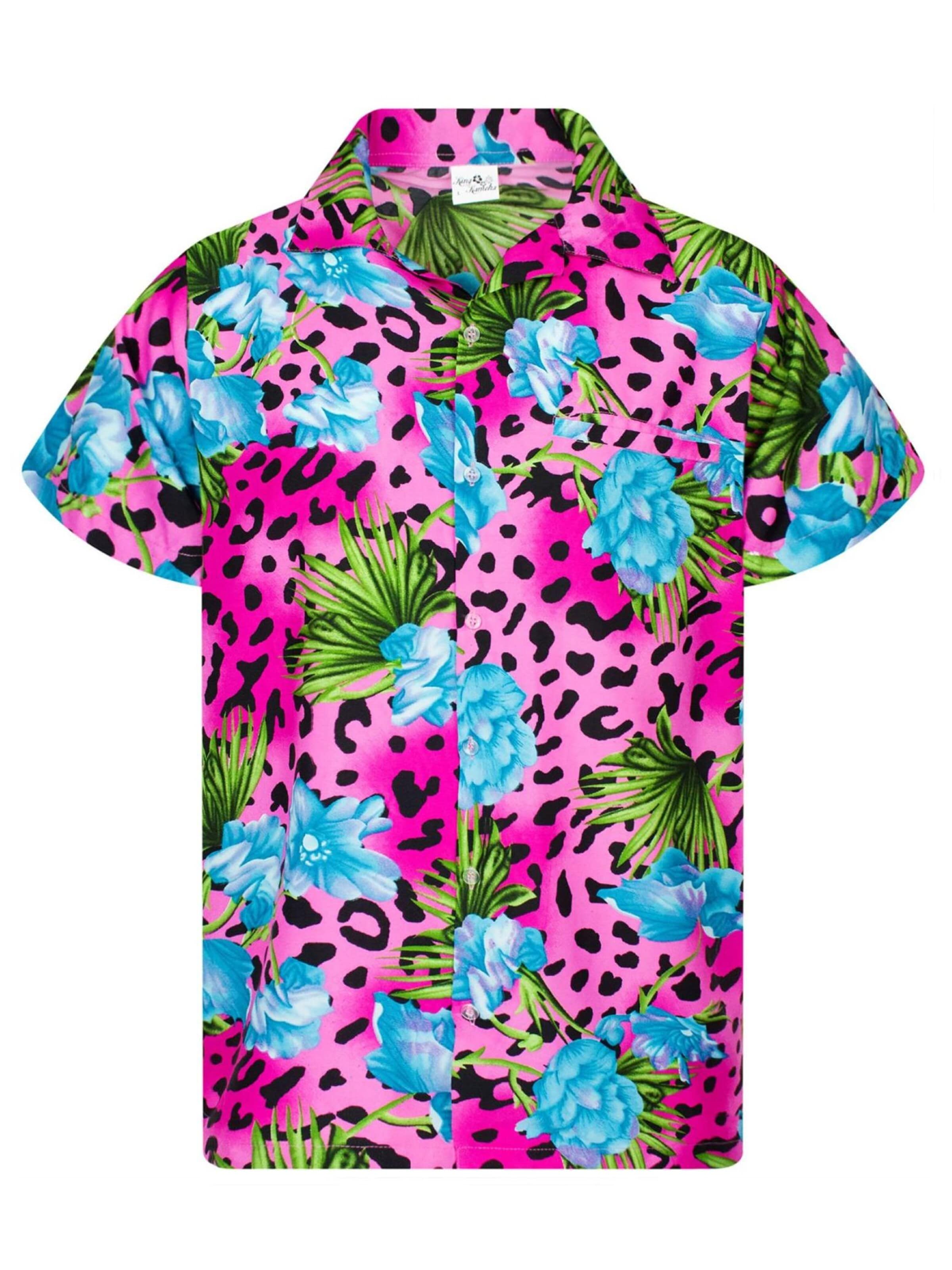 King Kameha Shirt 'Leopard Flowers' in Roze: voorkant