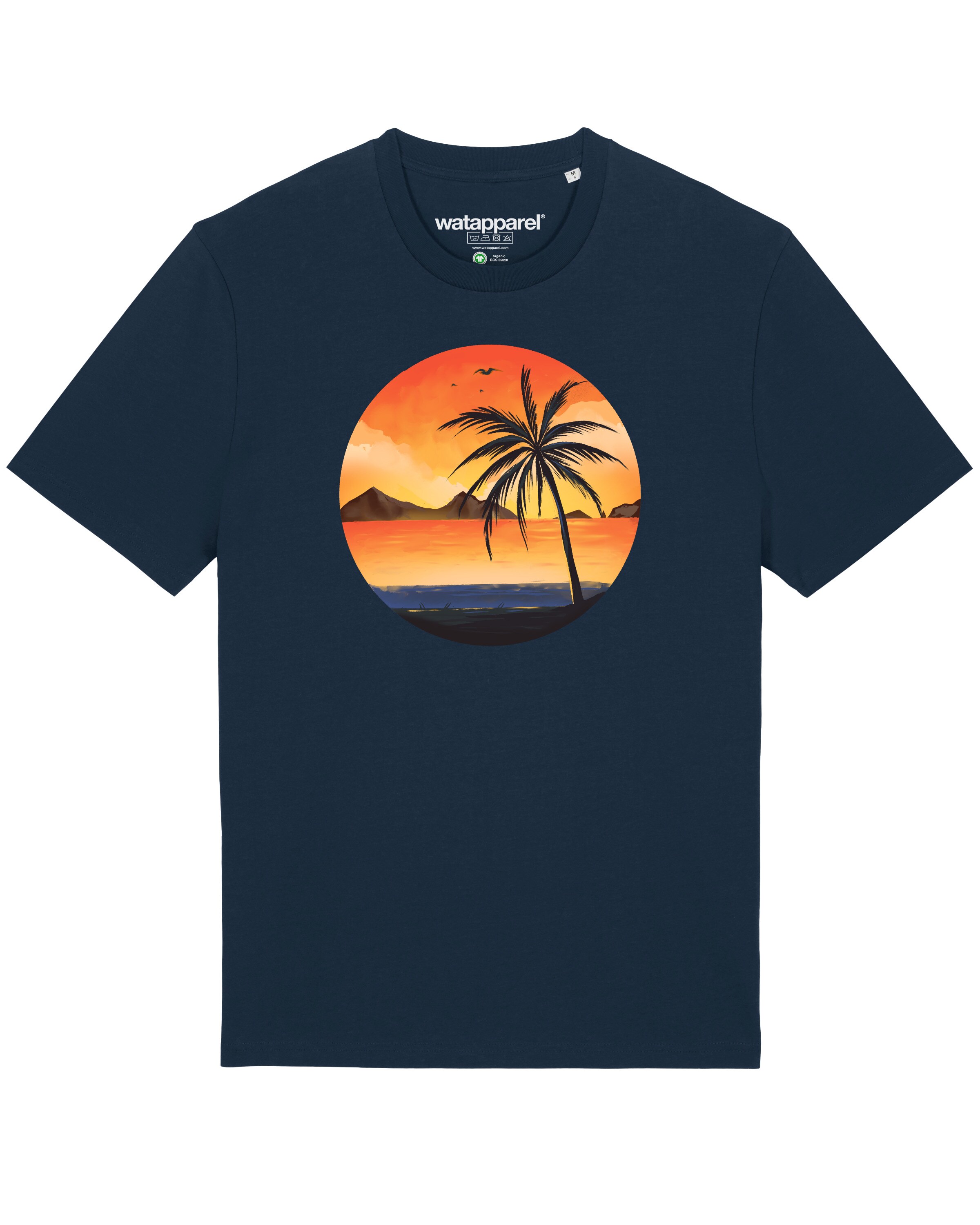Maglietta 'Sunset on palm beach' di Watapparel in blu: frontale