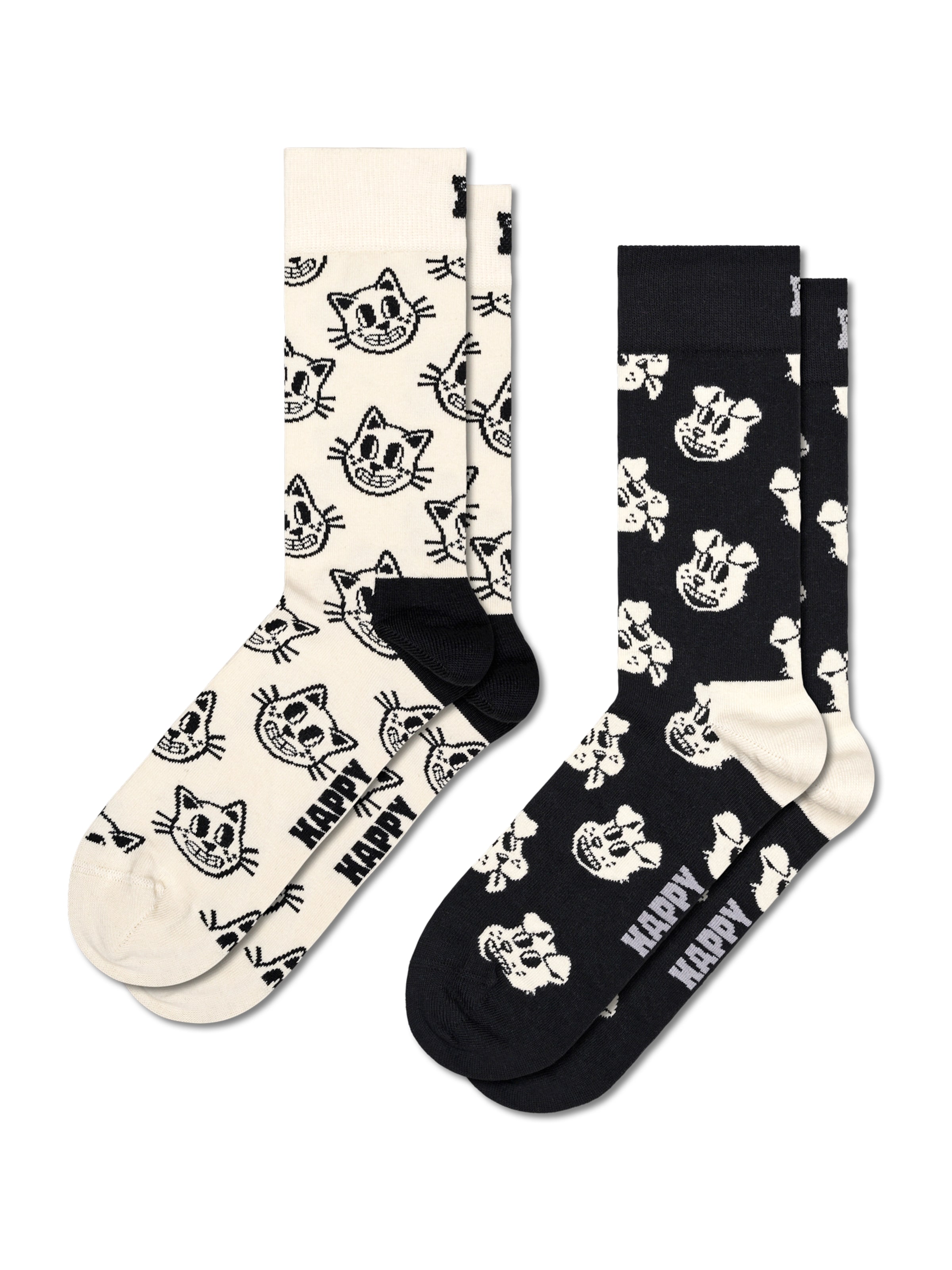 Happy Socks Socken 'Dog and Cat' in Beige: Vorderseite