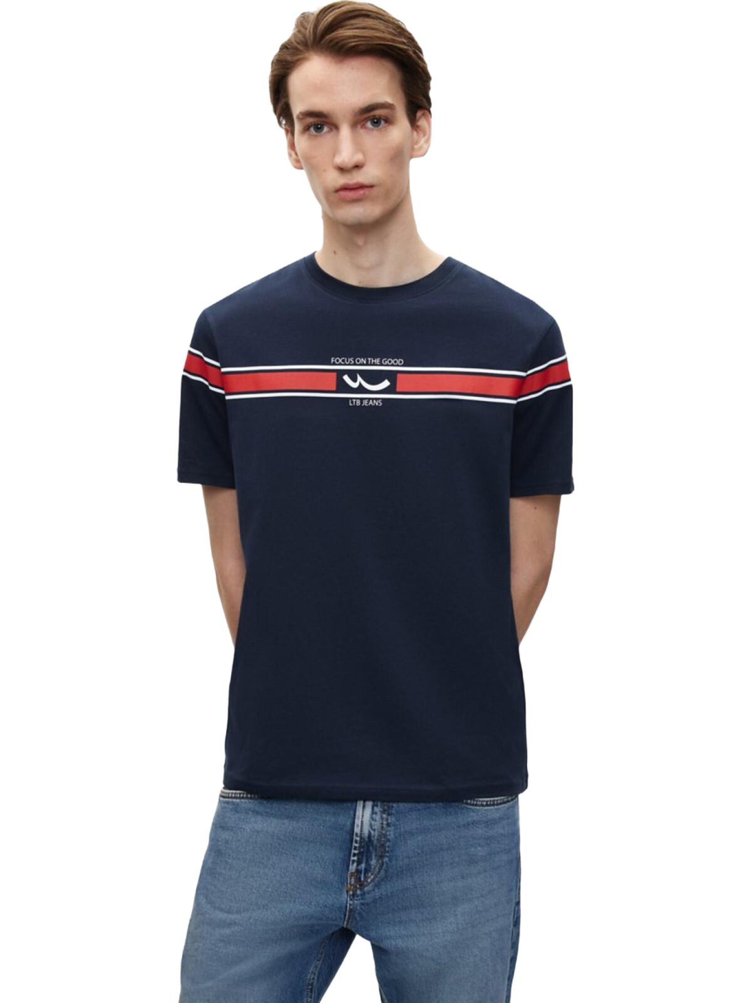 LTB Jeans - Camiseta 'LTB Jeans Herren-T-Shirt mit Streifen und Logo' en azul