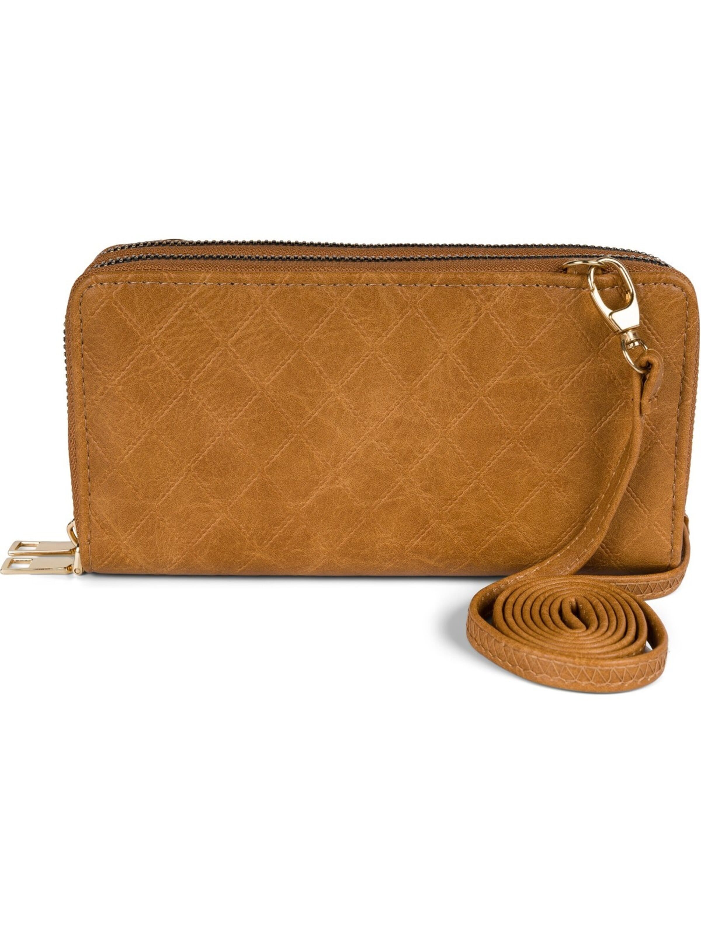 styleBREAKER Crossbody bag '2 in 1 Umhängetasche - Geldbörse Rauten' in Brown: front