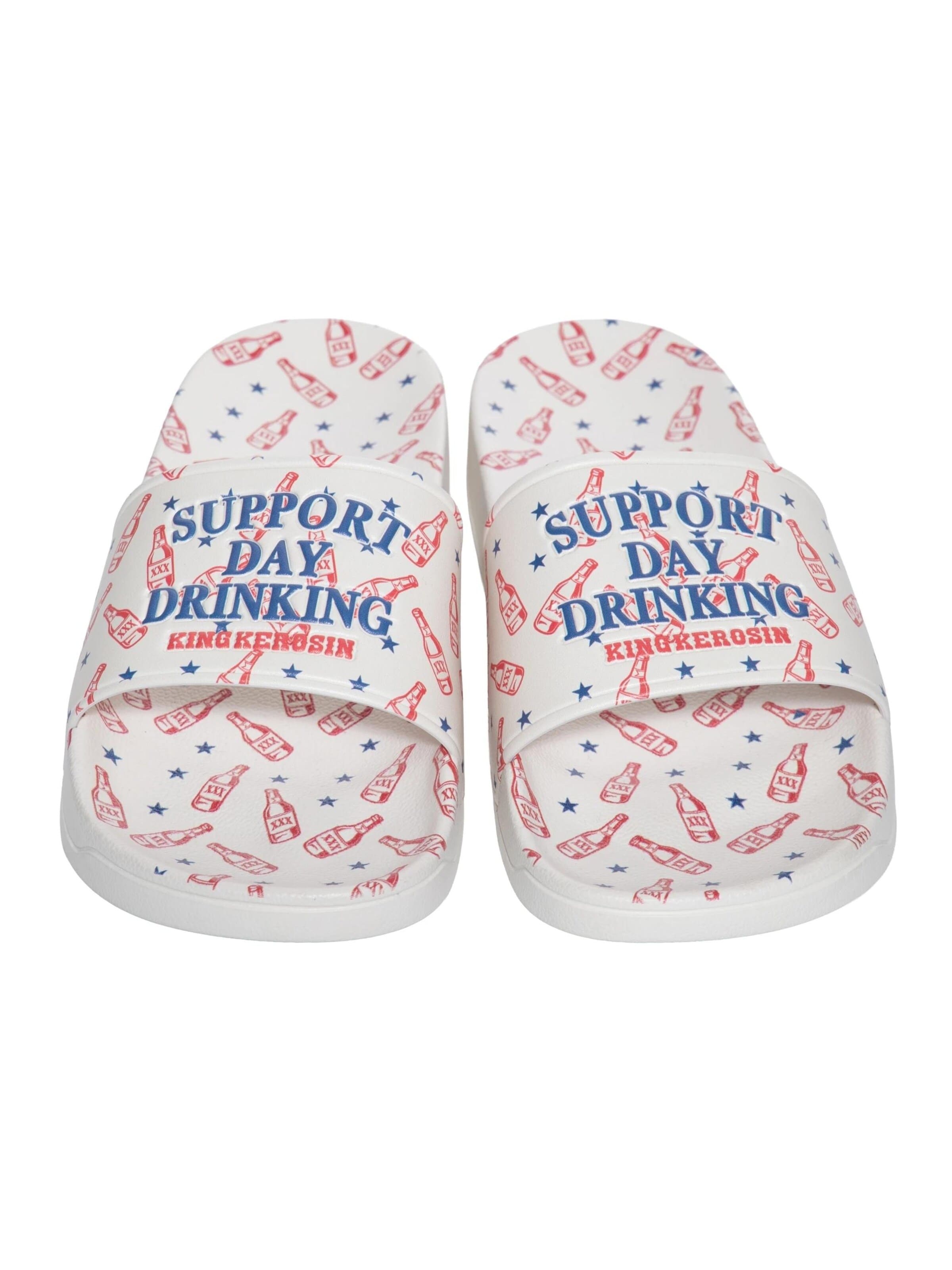 King Kerosin Mules 'Support Day Drinking' in White: front