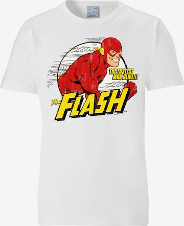 LOGOSHIRT Shirt 'DC Comics - Flash, Fastest Man Alive' in Wit: voorkant