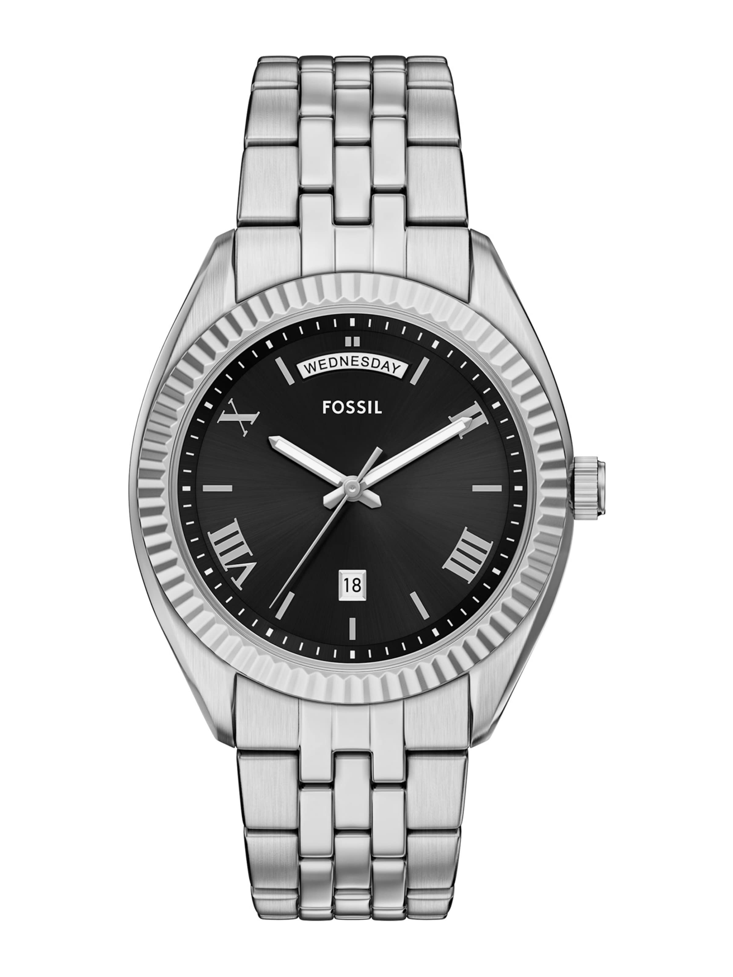 FOSSIL Аналогов часовник 'CAMPBELL' в сребърно: отпред