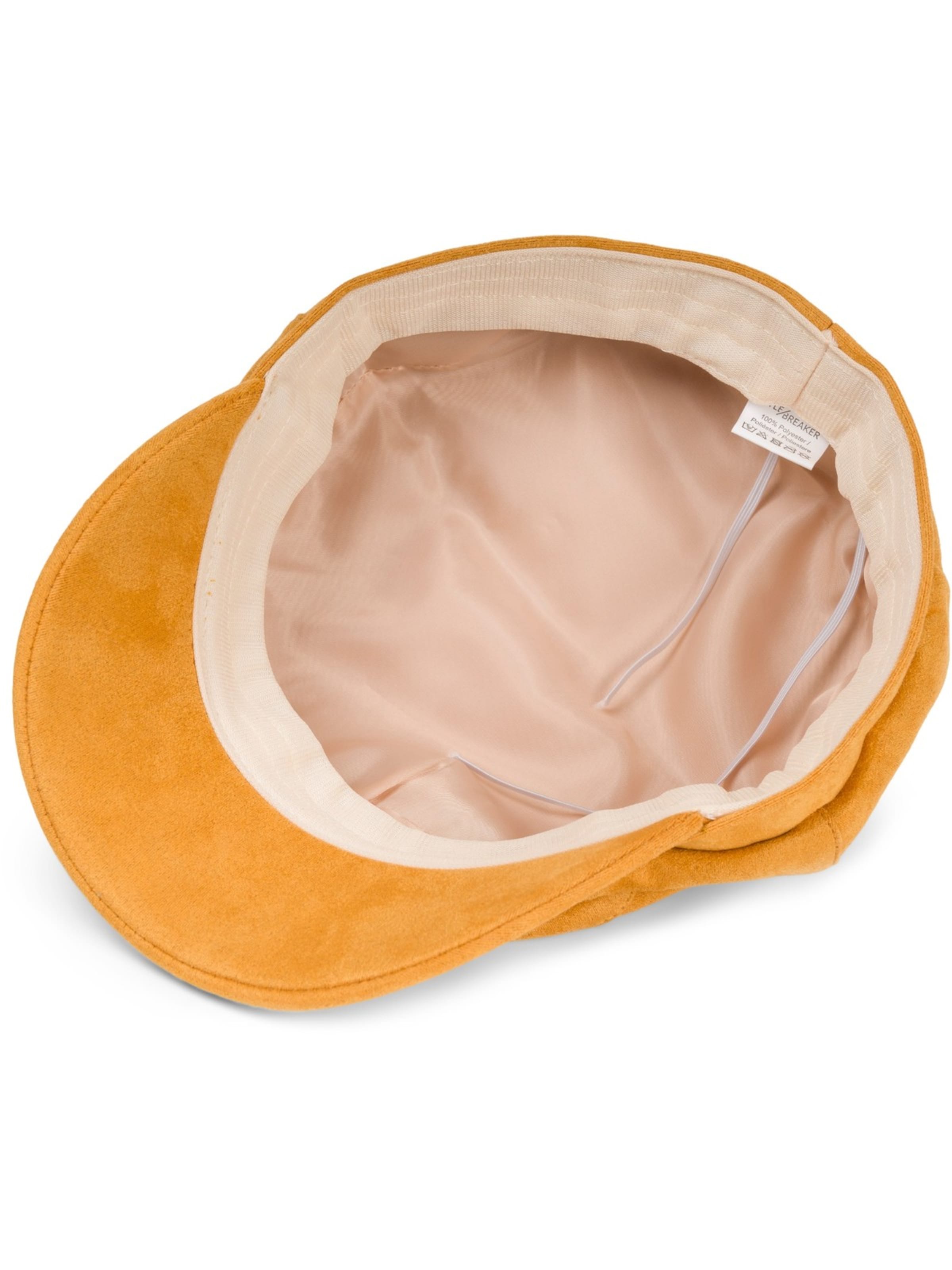 styleBREAKER Beanie 'Ballonmütze Einfarbig Veloursleder Optik' in Yellow