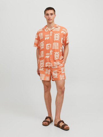 JACK & JONES Comfort fit Button Up Shirt 'JJLuke Ocean Resort' in Orange