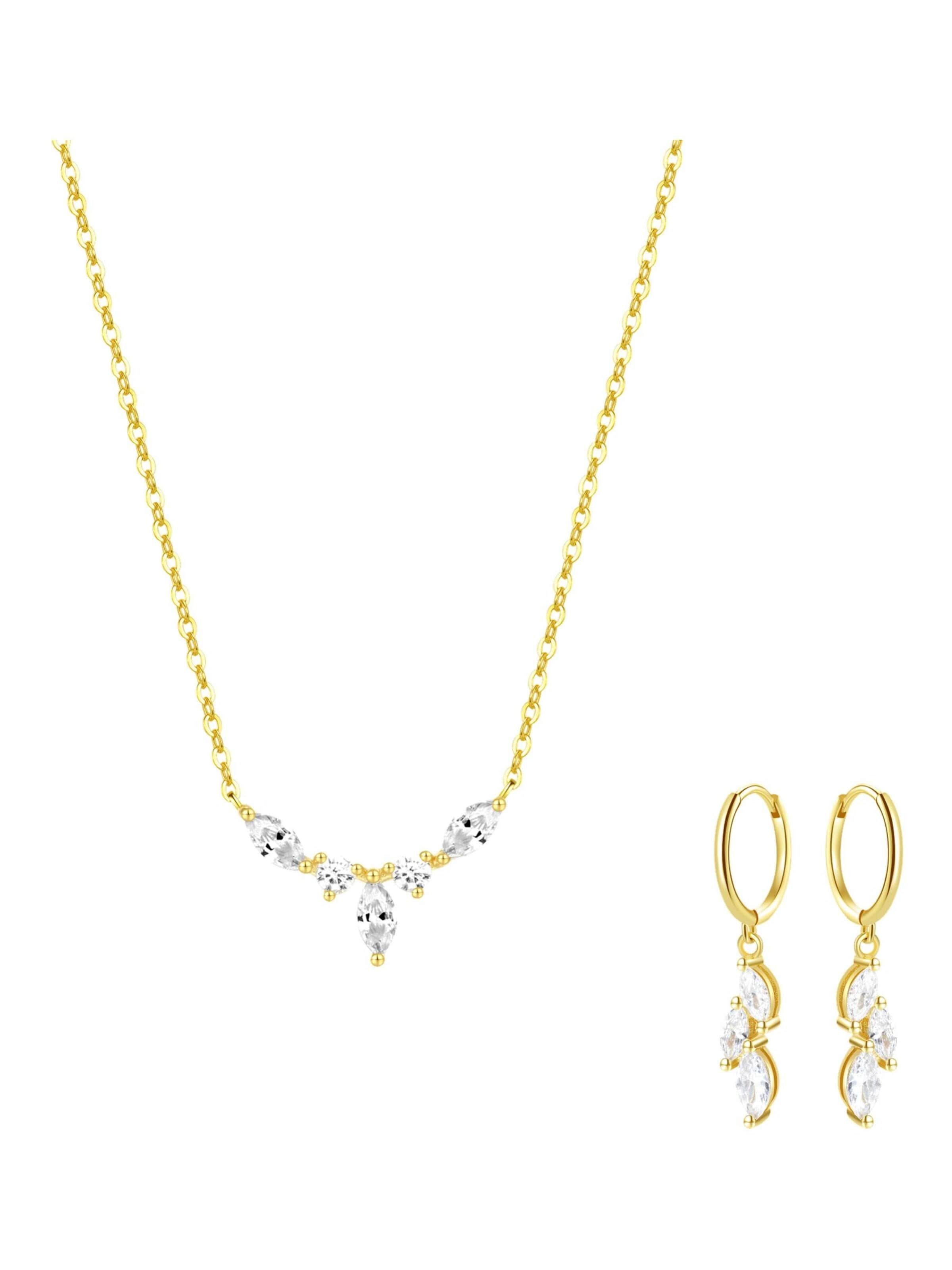 Hey Happiness Sieraden set 'Gemstone Crown Necklace & Cluster Huggie Earrings' in Goud