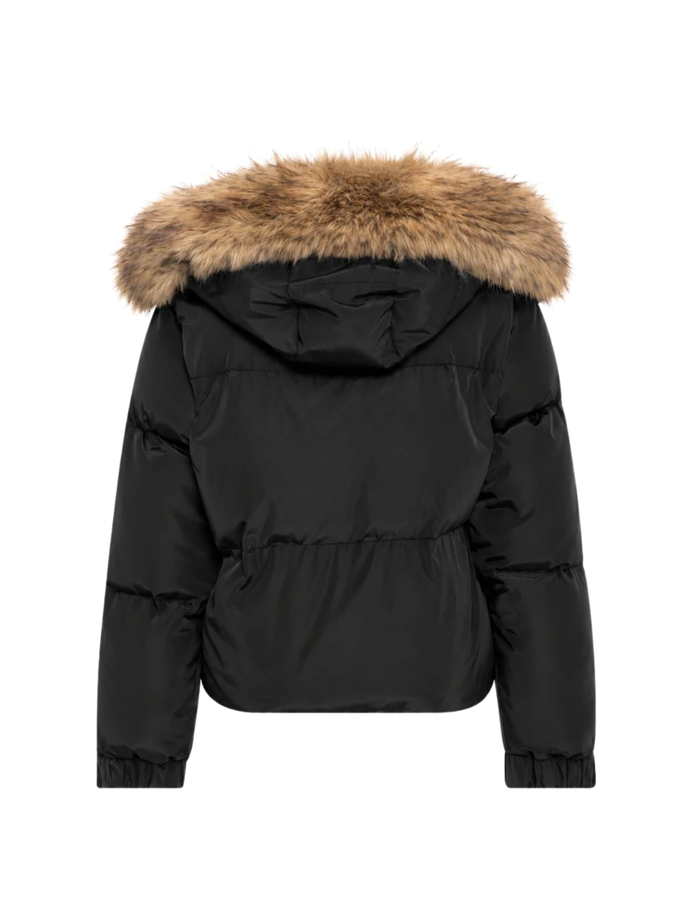Fracomina Vinterjacka 'Regular Puffer Jacket with Hood and Fur' i svart