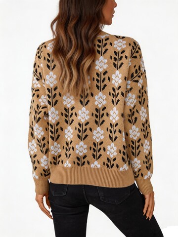 KoJooin Svetr 'Damen Blumen Strickpullover Rundhals Langarm Freizeit Winter Pullover für Alltag und Stadtausflüge' – béžová