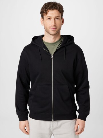 WEEKDAY Zip-Up Hoodie in Black: front