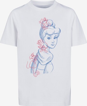 F4NT4STIC Shirt 'Cinderella Mouse Sketch' in Wit: voorkant