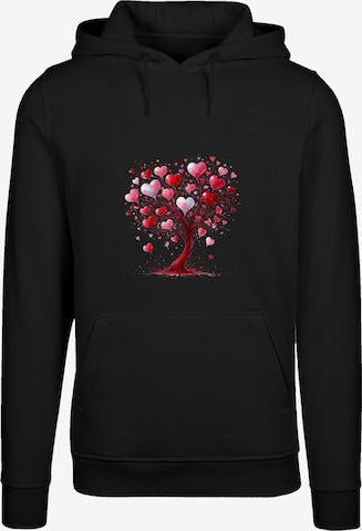 F4NT4STIC Hoodie 'Herz Baum Aquarell Druck' in Schwarz: Vorderseite