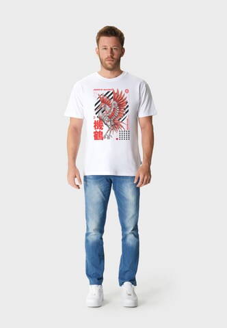 Oldskull Shirt 'Asian Neon Cyber Crane Graphic' in Wit