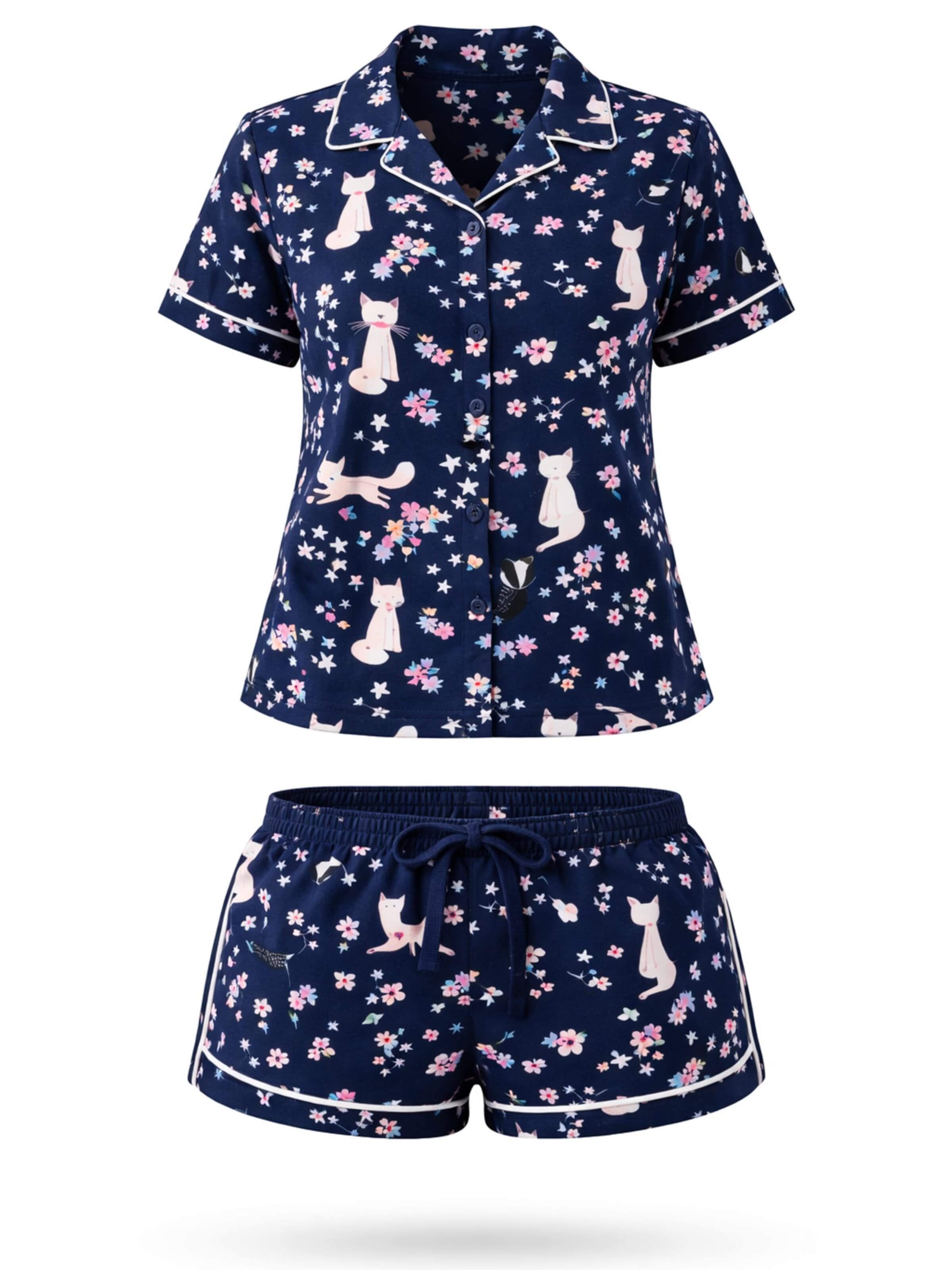 Shorty 'Leafletic Women’s Printed Night Wear Short Set' di LEAFLETIC in blu: frontale