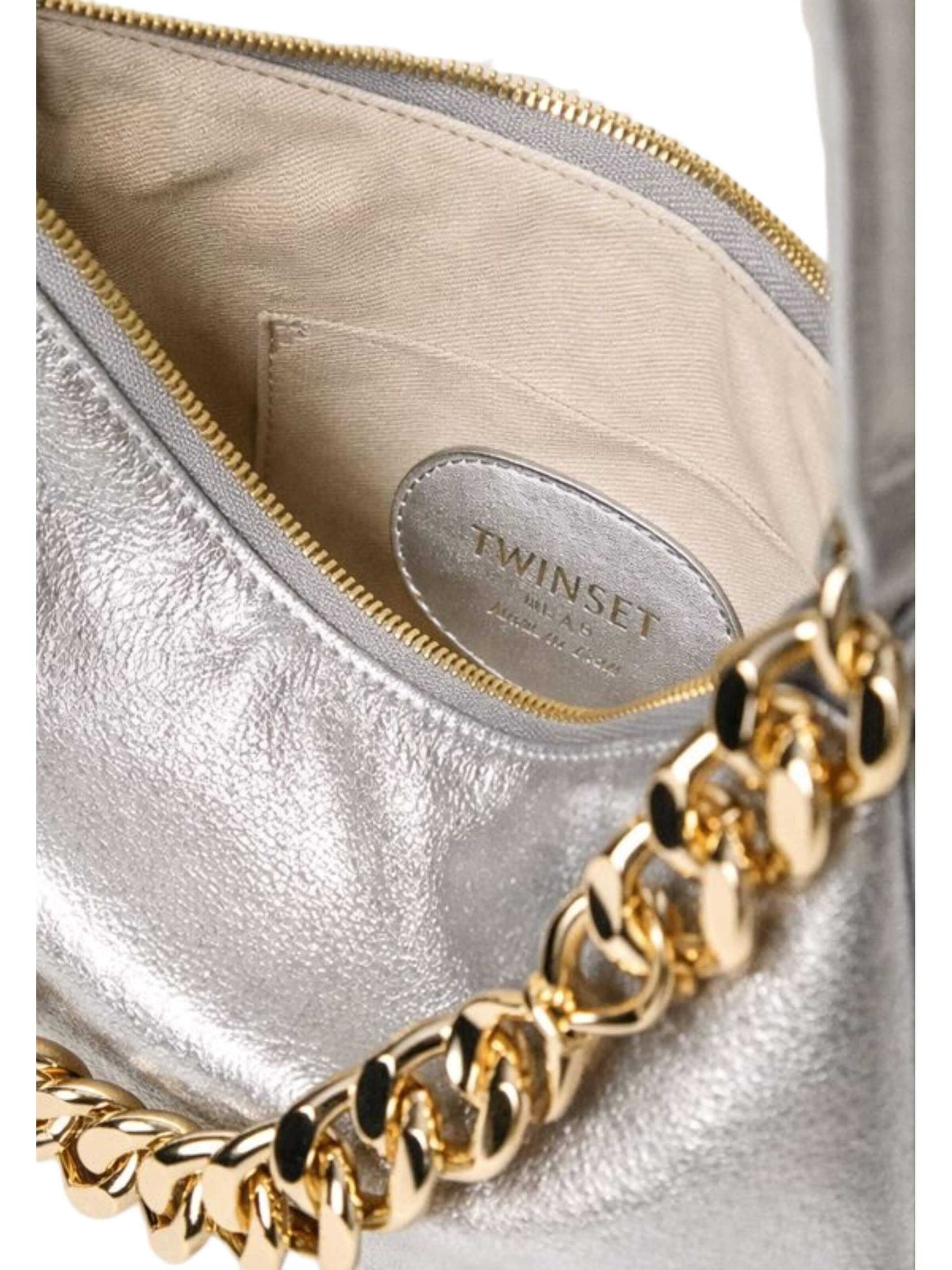 Twinset Shopper ''Liliane' medium laminated leather tote bag' in Silver