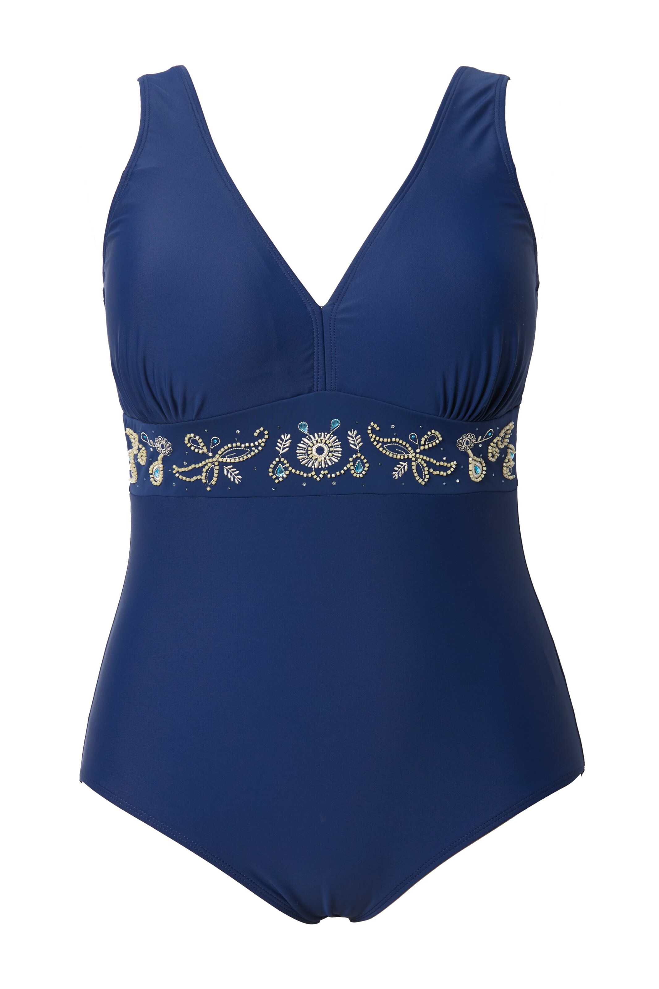Ulla Popken Bralette Swimsuit in Blue: front