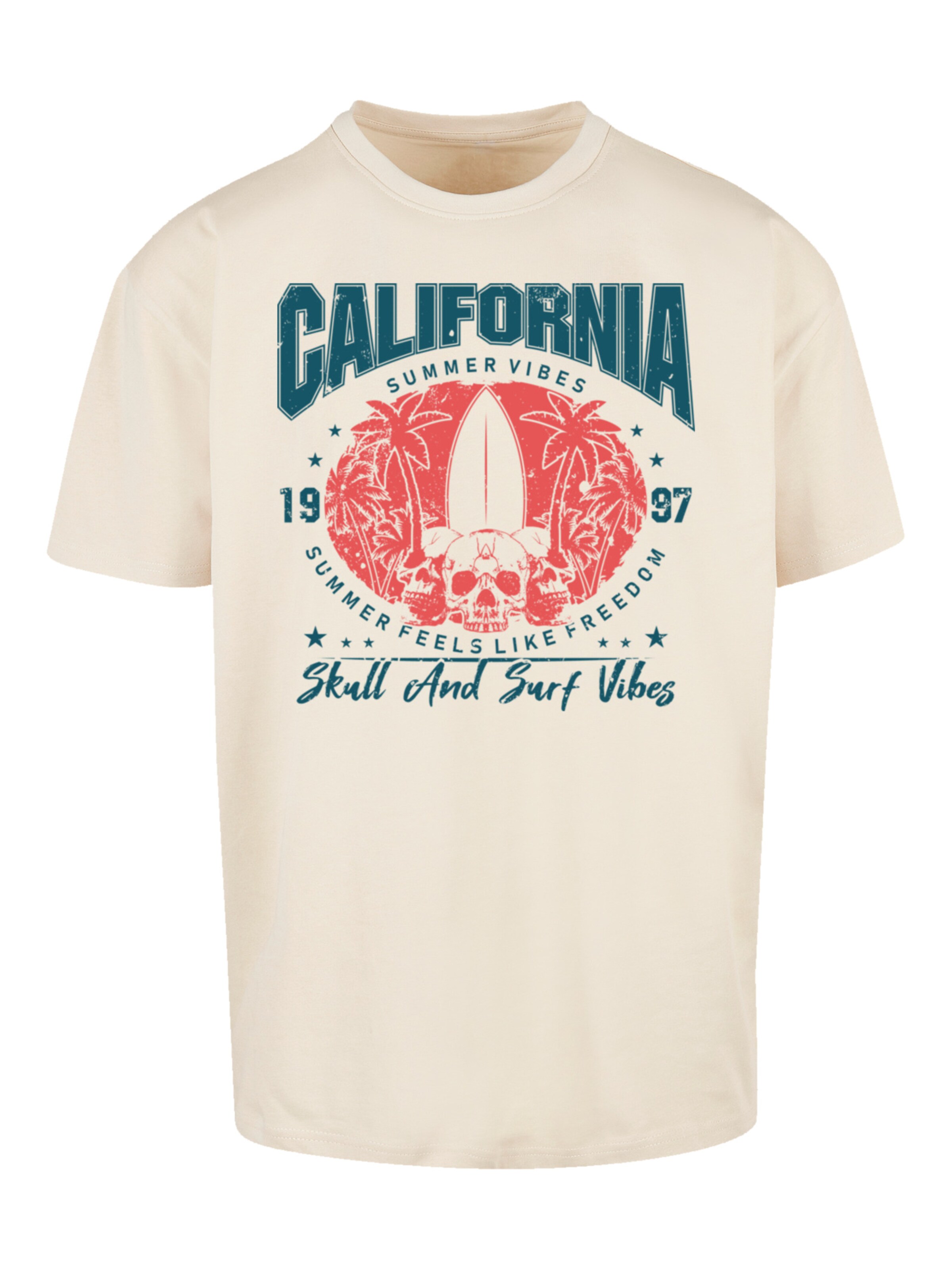 T-Shirt 'California skull summer vibes' F4NT4STIC en beige : devant