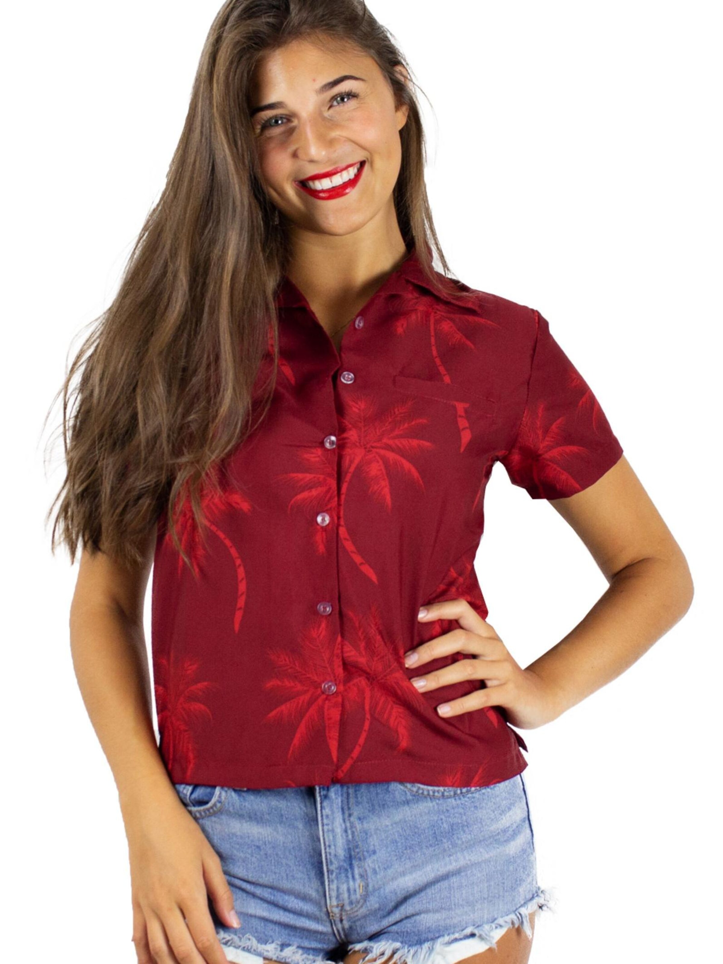 King Kameha Bluse 'Palmshadow'‌‌‌ in Rot: Vorderseite