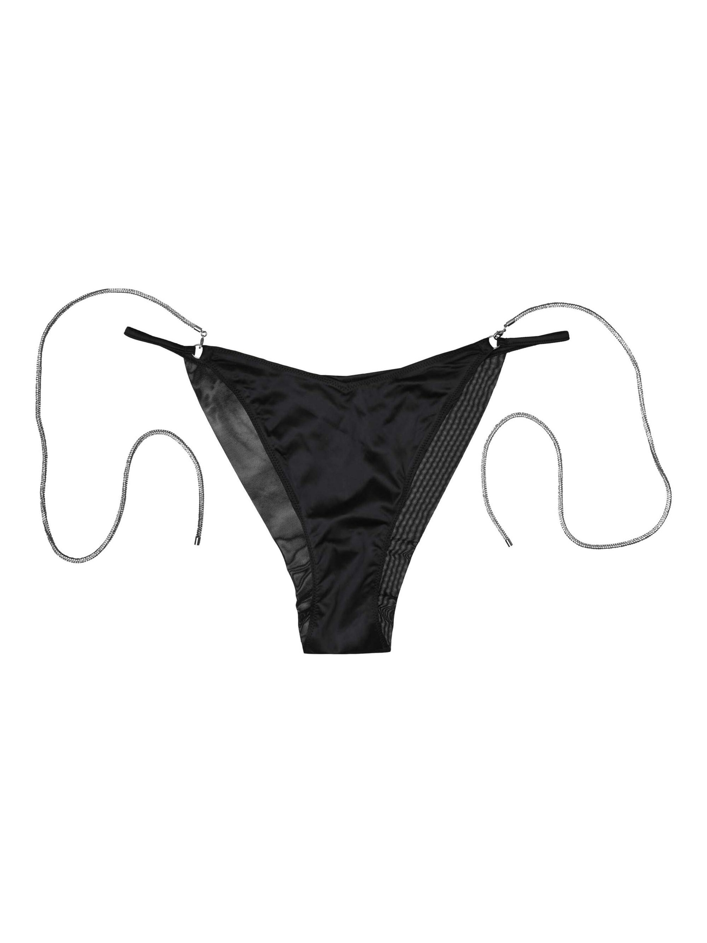 Panty 'String Onyks, Satin Optik, mit Baumwollzwickel, normale Leibhöhe M' di ESOTIQ in nero: frontale