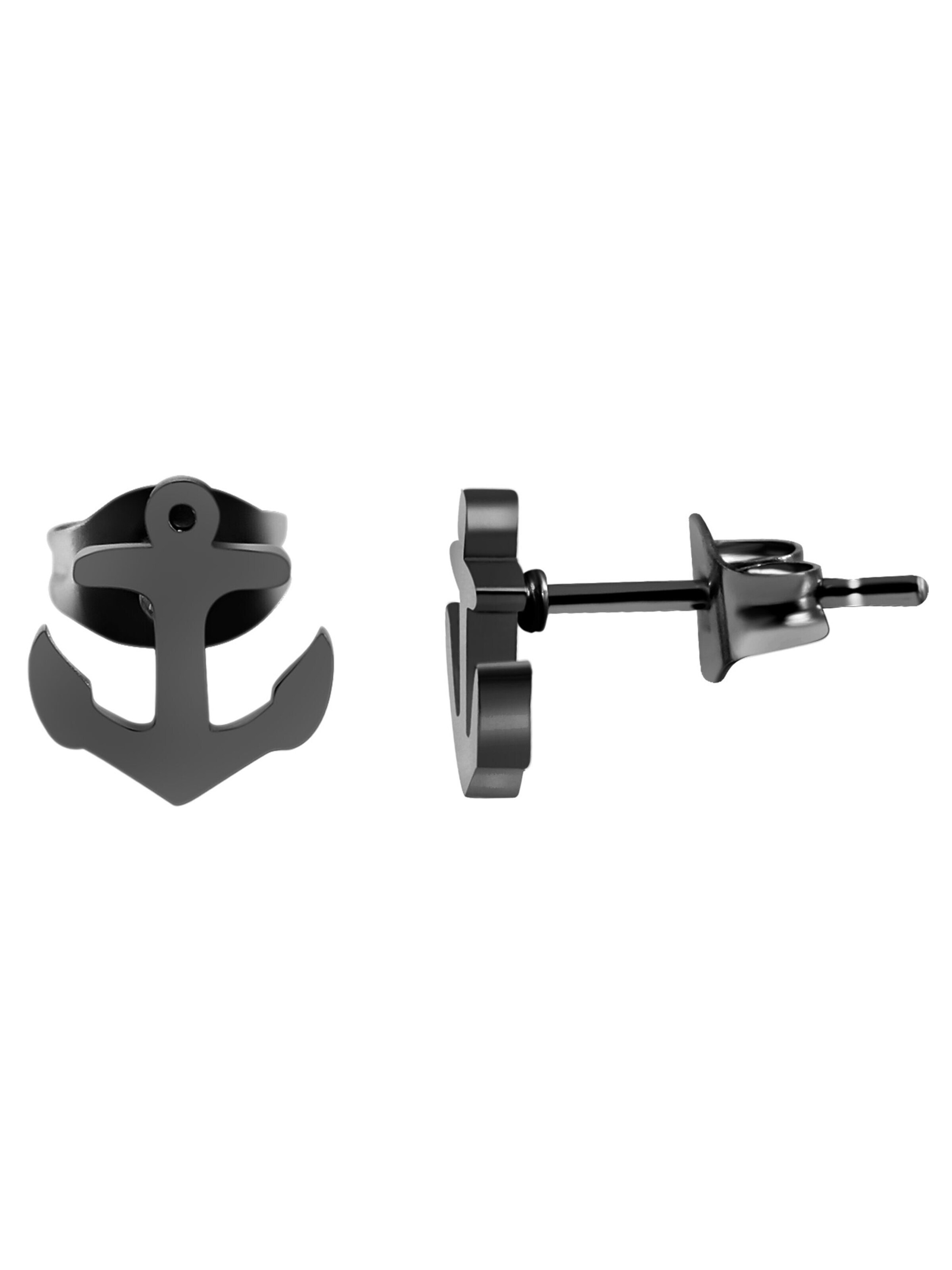 Akzent Earrings 'Edelstahl, Anker, 4 Farben, 8x7,5 mm, Maritimes Design' in Black
