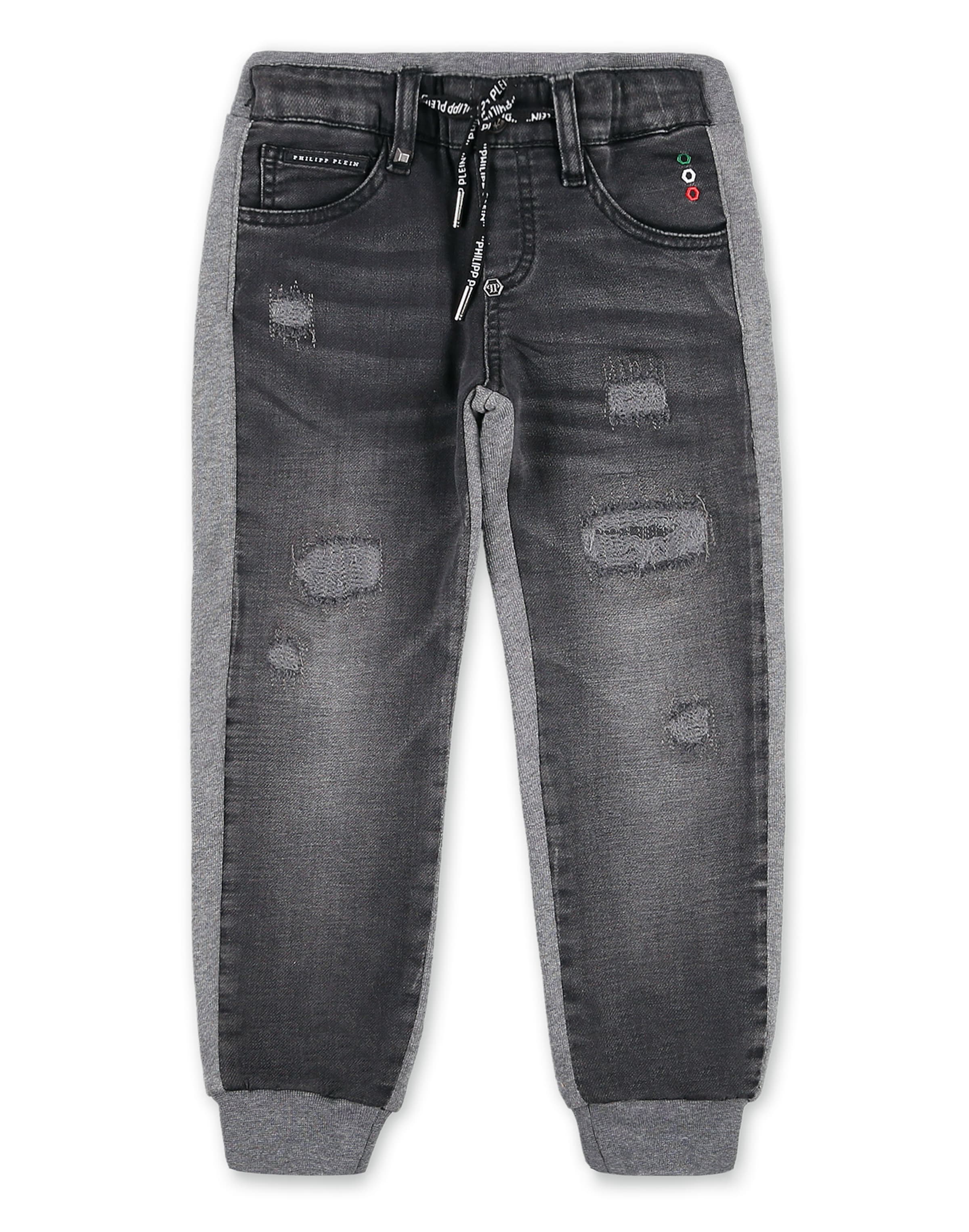 Philipp Plein - Tapered Calças de ganga em preto: frente