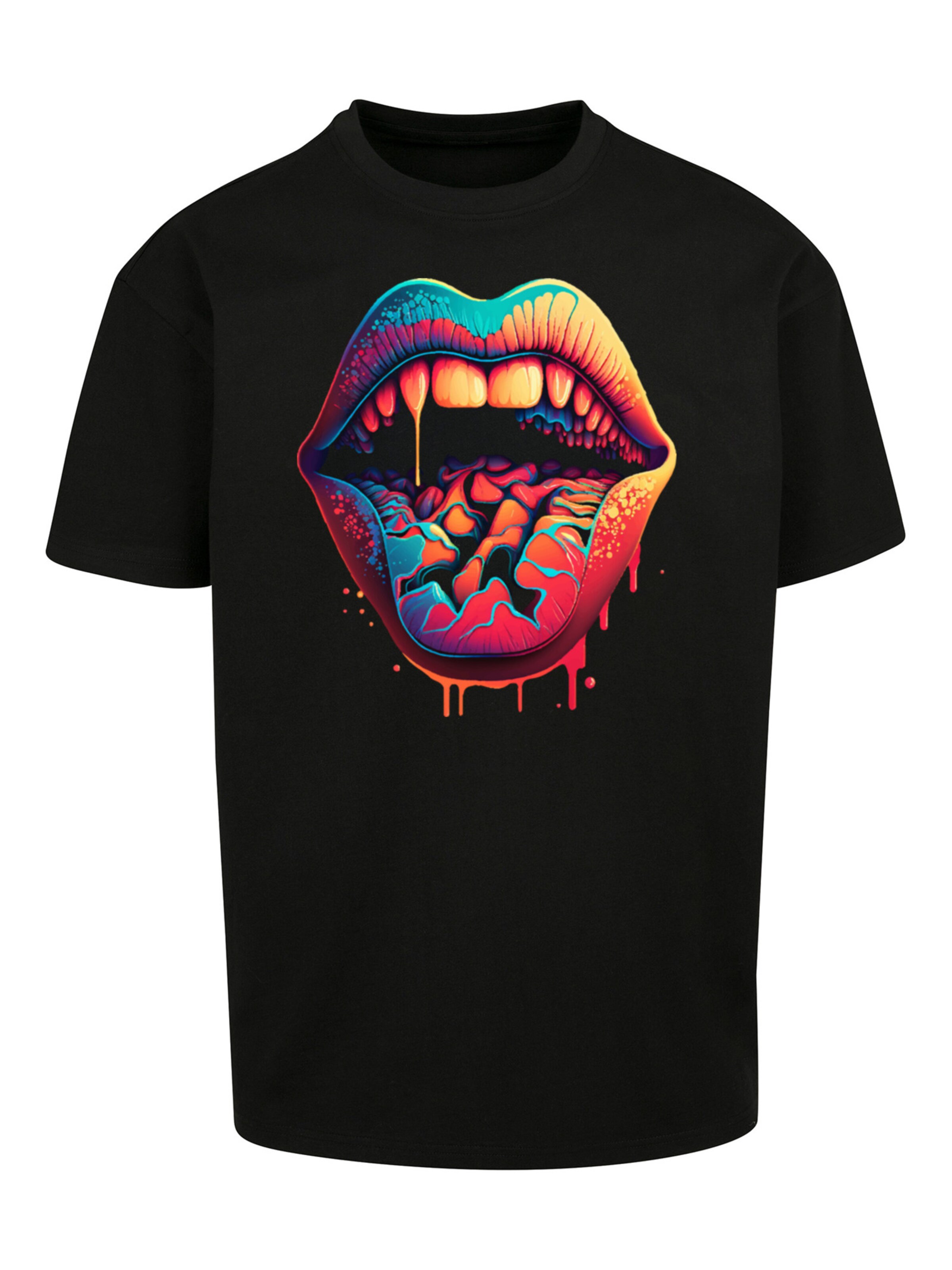 F4NT4STIC Shirt 'Drooling Lips' in Schwarz: Vorderseite