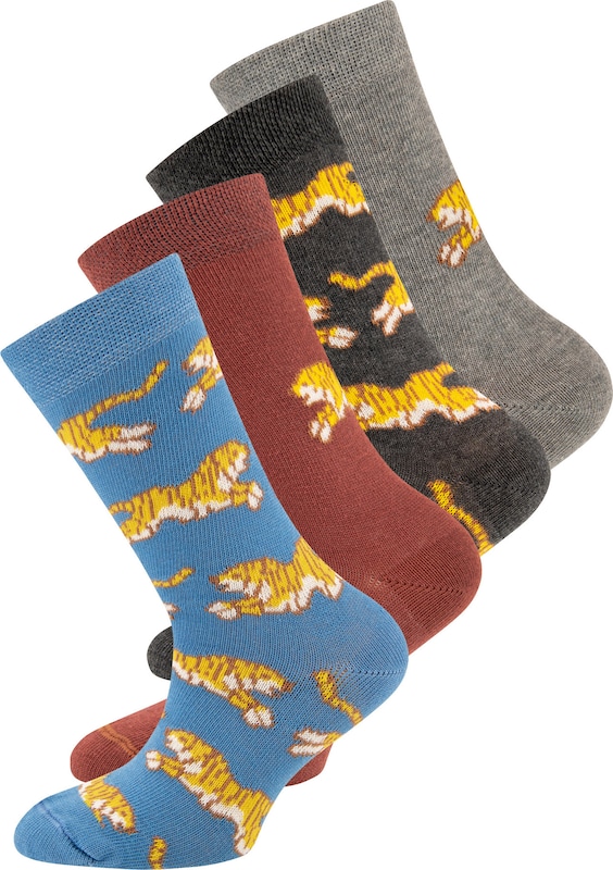 EWERS Socken in Rauchblau Graumeliert Pastellrot