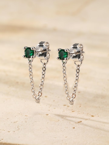 Hey Happiness - Pendientes 'Emerald Chain Loop Stud' en plata