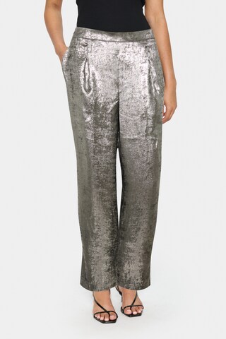 SAINT TROPEZ Wide leg Bandplooibroek 'Hami' in Zilver: voorkant