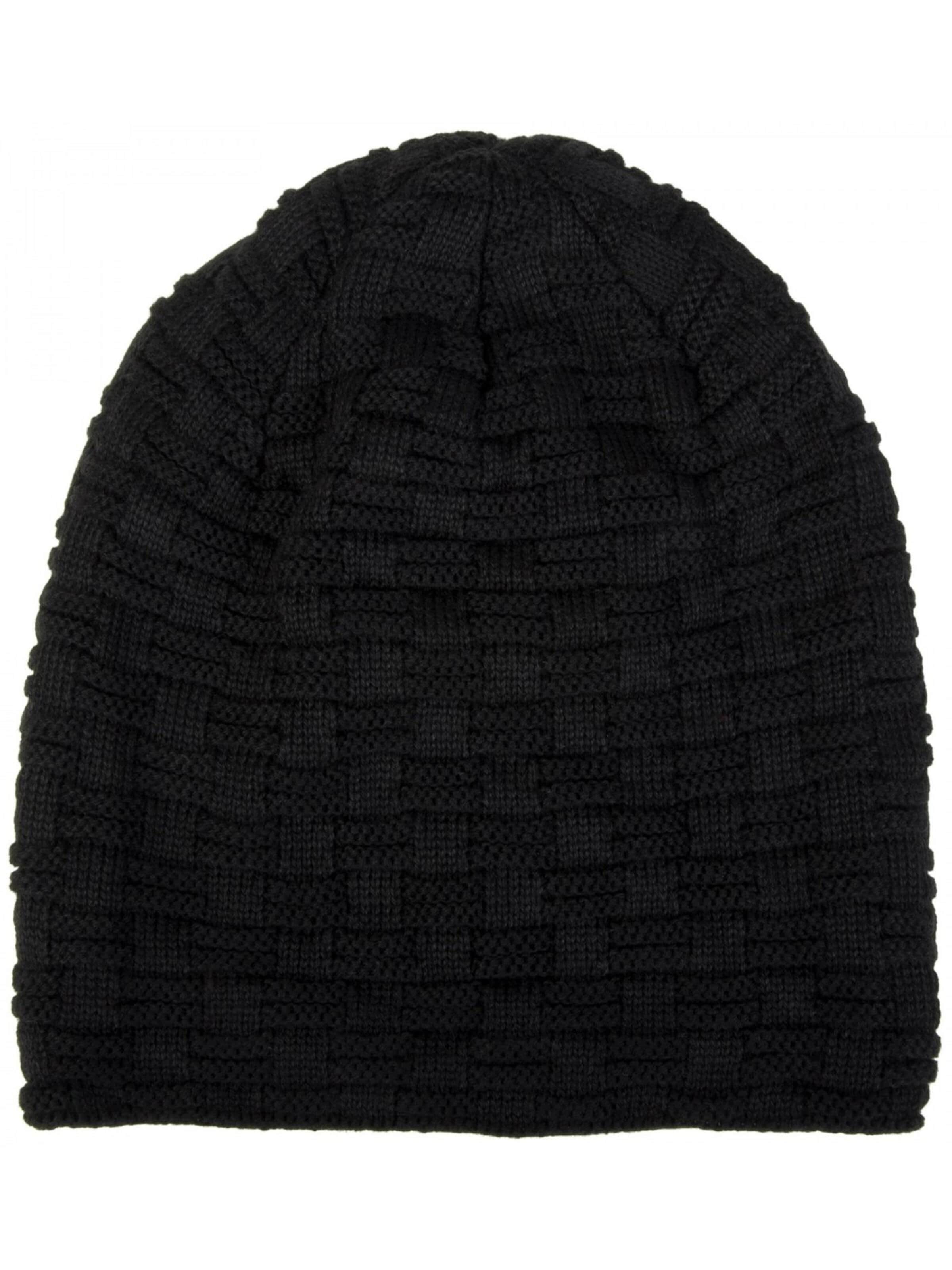 styleBREAKER Mütze 'Feinstrick Beanie mit Flecht Muster und Teddyfleece'‌ in Schwarz
