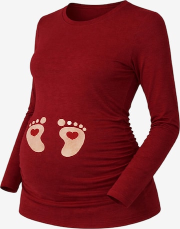 M.M.C. Shirt 'Baby Füße Umstandslangarmshirt' in Red: front