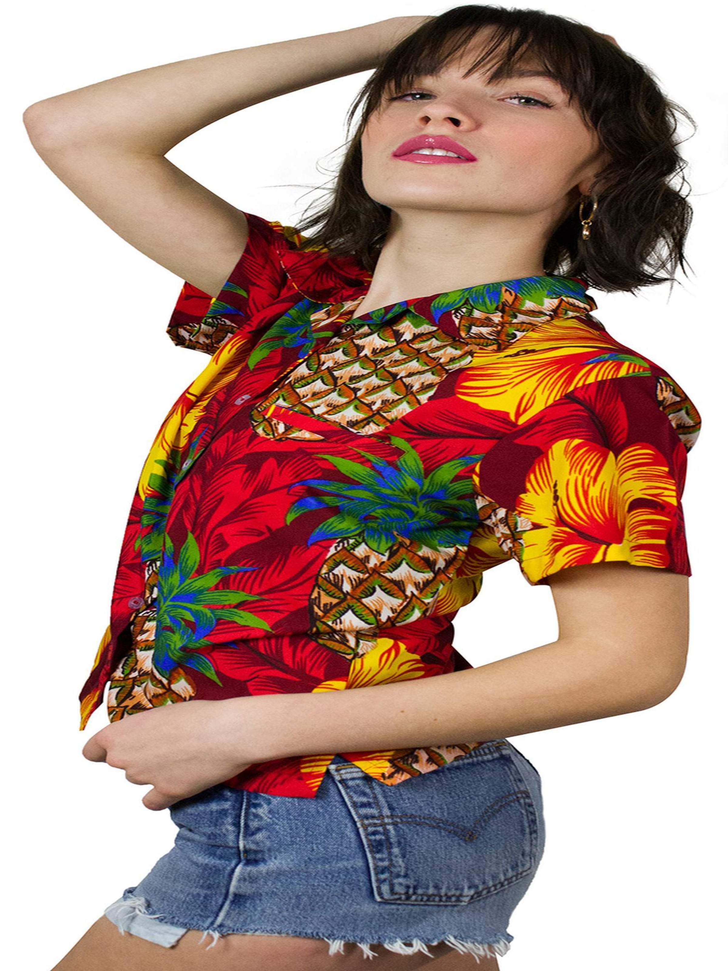 King Kameha Blouse 'Pineapple Hibiscus' in Red