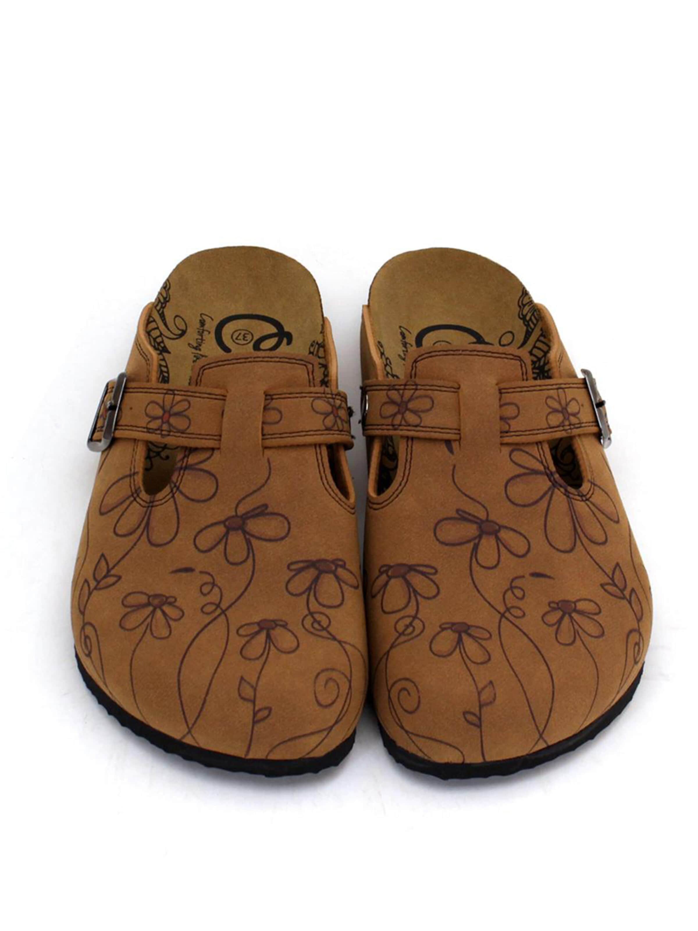 Goby - Zuecos 'Women Calceo Brown Clogs CALN201 with flowers' en marrón