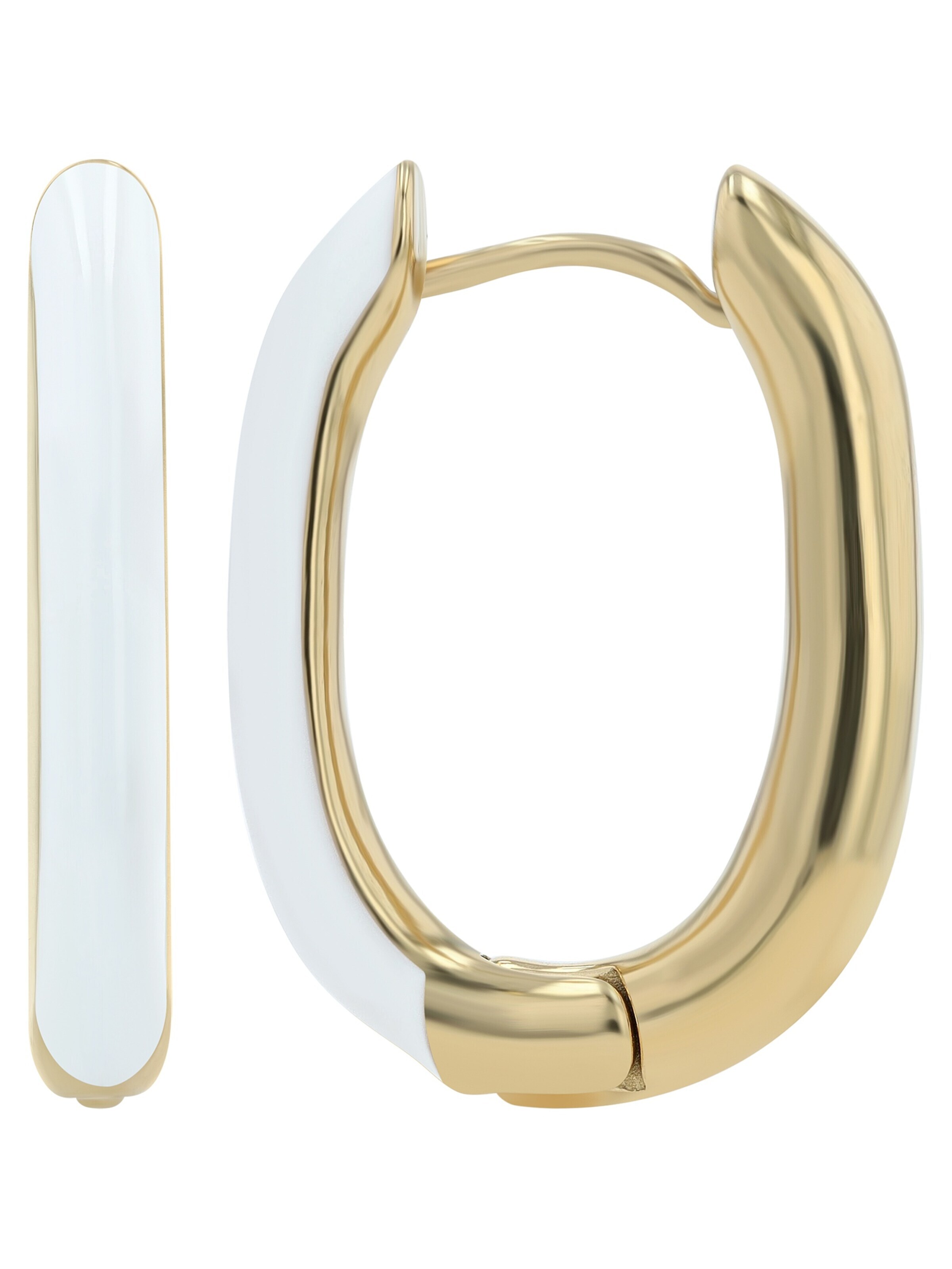 Akzent Earrings 'Edeslathl, ovales Design, Emaille in weiß, goldfarbig' in Gold
