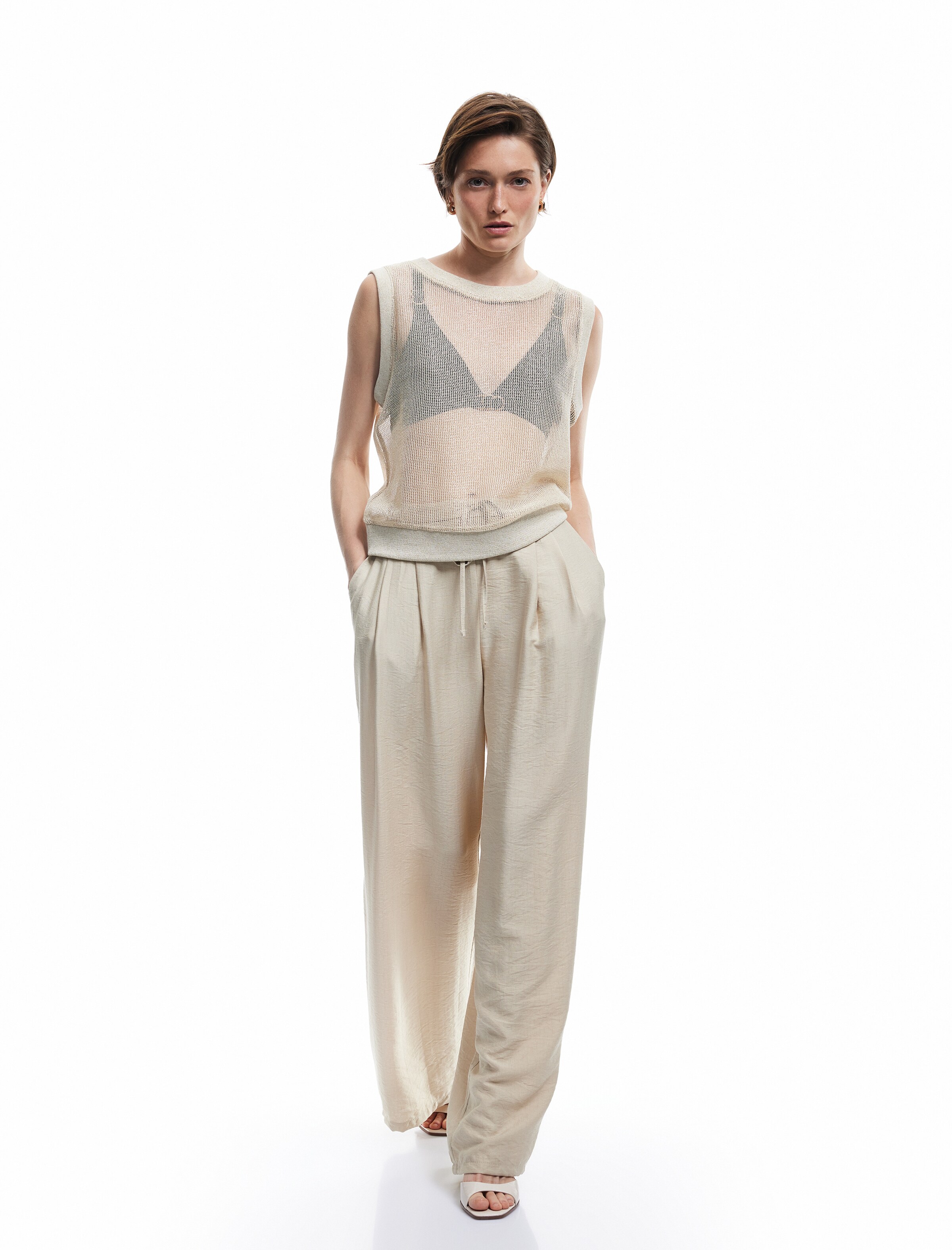 Koton Wide leg Pleat-Front Pants in Beige