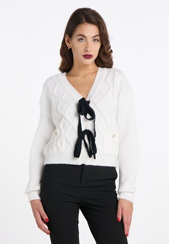 faina Knit Cardigan in White: front